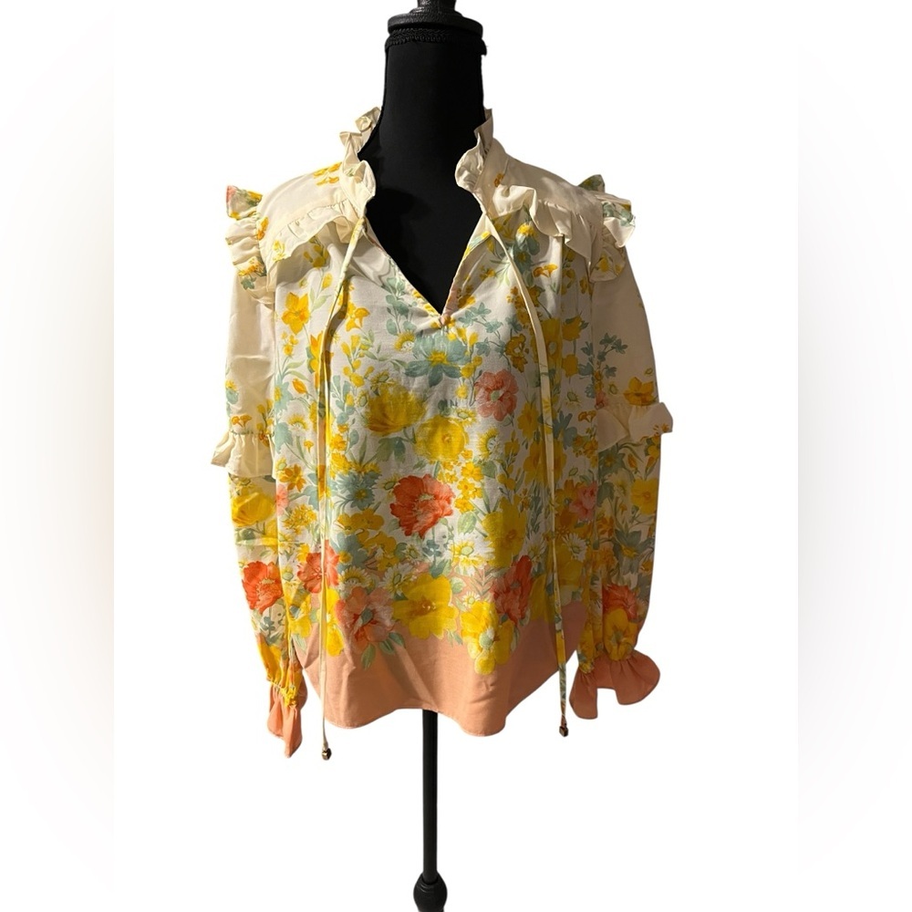 Fate Floral Ruffle Blouse in Yellow and Orange Size Small NWT